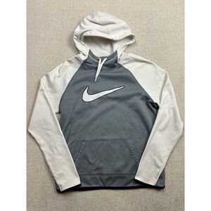 Nike Therma-FIT Womens Grey White Colorblock Raglan Swoosh Hoodie L